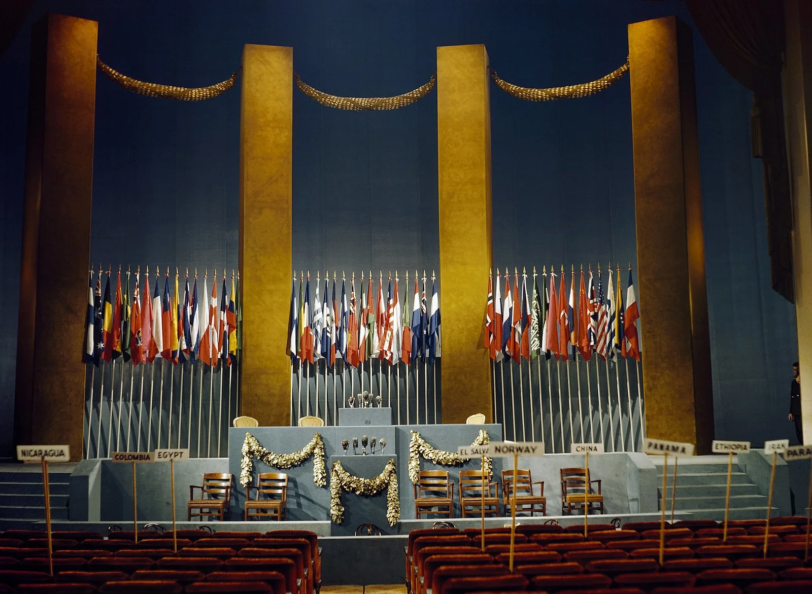 The interior of the San Francisco War Memorial & Performing Arts Center staged for the signing of the United Nations charter. Photo courtesy of the United Nations.